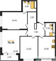 Планировка трехкомнатной(квартира) площадью 75.7 квадратных метров в “ЖК Южные сады”