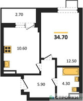 Планировка однокомнатной(квартира) площадью 34.7 квадратных метров в “ЖК Деснаречье”