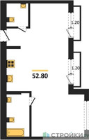 Планировка однокомнатной(квартира) площадью 52.8 квадратных метров в “ЖК Первый квартал”