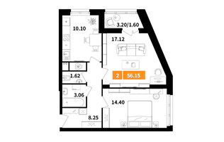 Планировка двухкомнатной(квартира) площадью 56.1 квадратных метров в “ЖК Планерный Квартал”