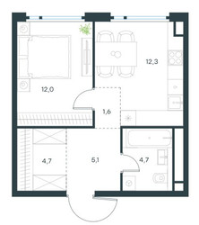 Планировка однокомнатной(квартира) площадью 40.4 квадратных метров в ЖК “ЖК Level Нижегородская”