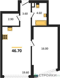 Планировка однокомнатной(квартира) площадью 46.7 квадратных метров в ЖК “ЖК А22”