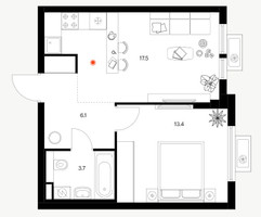 Планировка однокомнатной(квартира) площадью 40.7 квадратных метров в “ЖК Белая Дача парк”