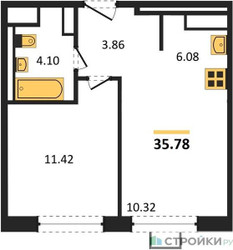 Планировка однокомнатной(квартира) площадью 35.5 квадратных метров в ЖК “ЖК Алхимово”