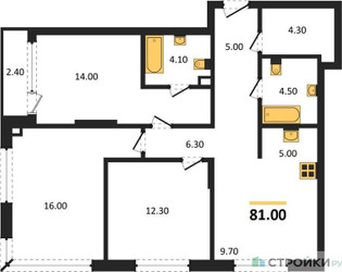 Планировка трехкомнатной(квартира) площадью 81.9 квадратных метров в ЖК “ЖК АЛИА”