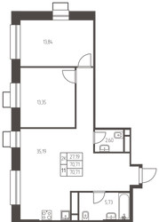 Планировка двухкомнатной(квартира) площадью 70.7 квадратных метров в ЖК “ЖК Новая Ивантеевка”