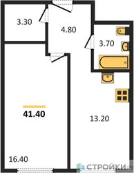 Планировка однокомнатной(квартира) площадью 41.4 квадратных метров в ЖК “ЖК Новый Зеленоград”