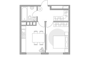 Планировка однокомнатной(квартира) площадью 29.8 квадратных метров в “ЖК Бригантина”