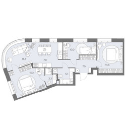 Планировка 4+ комнатной(квартира) площадью 82.1 квадратных метров в ЖК “ЖК Родина Переделкино”