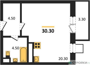 Планировка студии(квартира) площадью 29 квадратных метров в ЖК “ЖК Идеал”