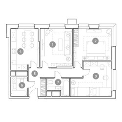 Планировка трехкомнатной(квартира) площадью 75.7 квадратных метров в ЖК “ЖК Гоголь парк”