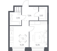 Планировка однокомнатной(апартаменты) площадью 36.23 квадратных метров в “ЖК Апарт-отель Тропарево парк”