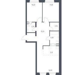 Планировка двухкомнатной(квартира) площадью 64.9 квадратных метров в ЖК “ЖК ЭкоБунино (Южное Бунино)”