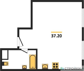 Планировка однокомнатной(апартаменты) площадью 37.2 квадратных метров в ЖК “ЖК Nametkin Tower (Наметкин Тауэр)”