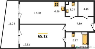 Планировка однокомнатной(квартира) площадью 65.12 квадратных метров в “Квартал Foriver”