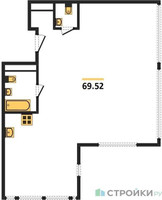 Планировка трехкомнатной(квартира) площадью 69.52 квадратных метров в “ЖК Октябрьская 98 (MirrorЗдание)”