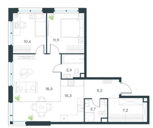 Планировка трехкомнатной(квартира) площадью 76.1 квадратных метров в ЖК “ЖК Level Селигерская”