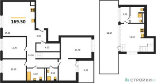 Планировка трехкомнатной(квартира) площадью 169.5 квадратных метров в “ЖК Первый квартал”