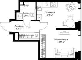 Планировка однокомнатной(квартира) площадью 33.04 квадратных метров в “Мультиквартал СИТИДЗЕН”