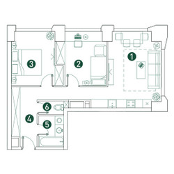 Планировка трехкомнатной(квартира) площадью 61 квадратных метров в ЖК “ЖК Вэри на Ботанической”