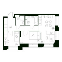 Планировка двухкомнатной(квартира) площадью 50.6 квадратных метров в “ЖК Онежский вал”