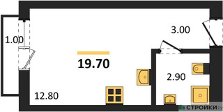 Планировка студии(квартира) площадью 19.7 квадратных метров в “ЖК Первый квартал”