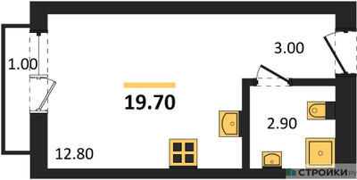 Планировка студии(квартира) площадью 19.7 квадратных метров в ЖК “ЖК Первый квартал”