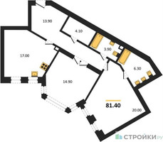 Планировка двухкомнатной(квартира) площадью 81.4 квадратных метров в “ЖК Full House (Фулл Хаус)”