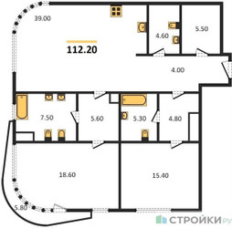 Планировка двухкомнатной(квартира) площадью 112.2 квадратных метров в “ЖК Лаврушинский”