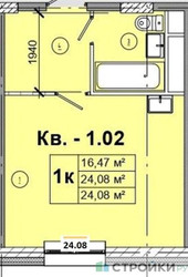 Планировка студии(квартира) площадью 24.08 квадратных метров в ЖК “ЖК Радость (Радумля Парк)”