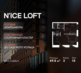 Планировка двухкомнатной(апартаменты) площадью 49.8 квадратных метров в ЖК “ЖК N’ICE LOFT (Найс Лофт)”