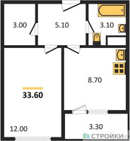 Планировка однокомнатной(квартира) площадью 33.6 квадратных метров в “ЖК Карамельный”