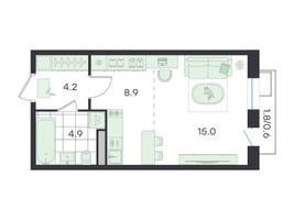 Планировка студии(квартира) площадью 33.6 квадратных метров в “ЖК G3 Театральный”
