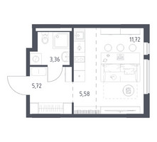 Планировка студии(квартира) площадью 26.38 квадратных метров в “ЖК Горки Парк”