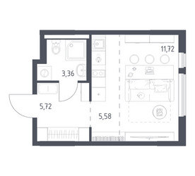 Планировка студии(квартира) площадью 26.38 квадратных метров в ЖК “ЖК Горки Парк”