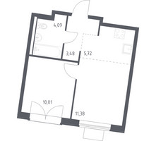 Планировка однокомнатной(квартира) площадью 34.68 квадратных метров в “ЖК Квартал Западный”