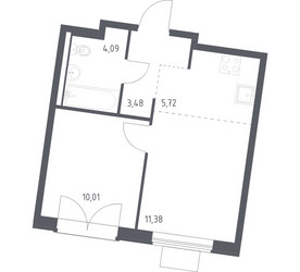 Планировка однокомнатной(квартира) площадью 34.68 квадратных метров в ЖК “ЖК Квартал Западный”