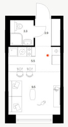Планировка студии(квартира) площадью 20.2 квадратных метров в ЖК “ЖК Плеханова 11”