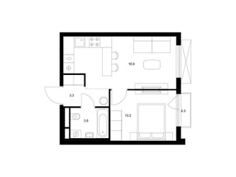 Планировка однокомнатной(квартира) площадью 34.3 квадратных метров в ЖК “ЖК Яуза Парк (Мытищи)”