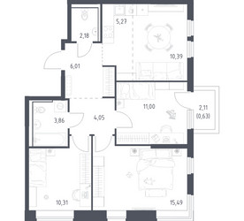 Планировка трехкомнатной(квартира) площадью 69.19 квадратных метров в ЖК “ЖК Пригород Лесное”