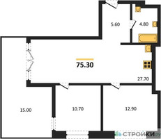 Планировка двухкомнатной(квартира) площадью 75.3 квадратных метров в “ЖК МОНС”