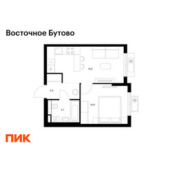 Планировка однокомнатной(квартира) площадью 34.1 квадратных метров в ЖК “ЖК Восточное Бутово”