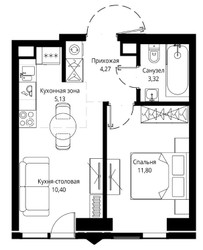 Планировка однокомнатной(апартаменты) площадью 34.76 квадратных метров в “ЖК JOIS (Джойс)”