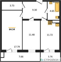 Планировка двухкомнатной(квартира) площадью 64.54 квадратных метров в “ЖК Егорово Парк”