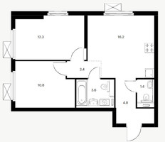 Планировка двухкомнатной(квартира) площадью 51 квадратных метров в “ЖК Сигнальный 16”