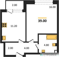 Планировка однокомнатной(квартира) площадью 39 квадратных метров в “Квартал Филатов луг”