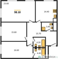 Планировка трехкомнатной(квартира) площадью 98.1 квадратных метров в “ЖК Интонация”