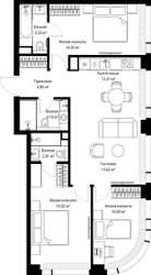 Планировка трехкомнатной(квартира) площадью 82.52 квадратных метров в ЖК “ЖК Веер”