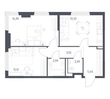 Планировка двухкомнатной(квартира) площадью 53.81 квадратных метров в “ЖК Пригород Лесное”