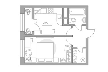Планировка однокомнатной(квартира) площадью 32.68 квадратных метров в ЖК “ЖК Пехра”